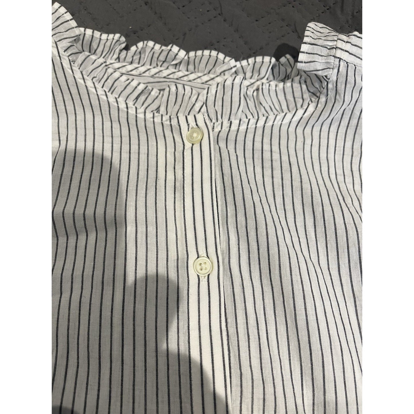 Loft Women's M pinstripe ruffle-neck shirt NWT