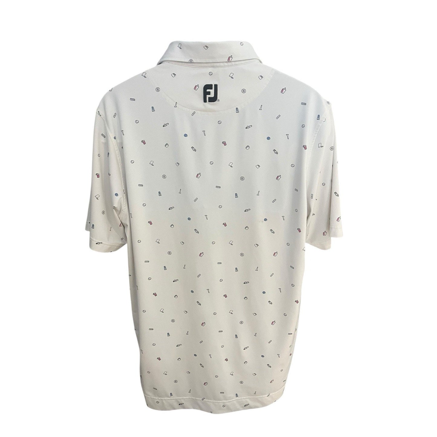 Footjoy FJ Men's M Polo Shirt Golf bag Doodle All Over Print Lisle Performance