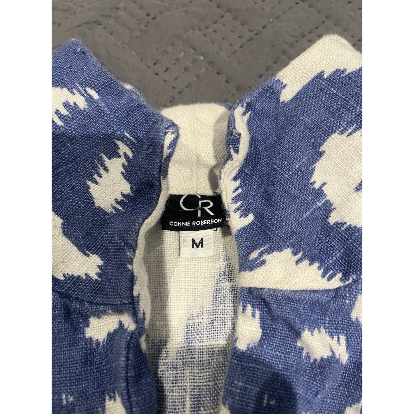 Connie Roberson Women's M ikat print linen button front jacket Made in USA