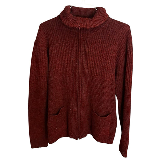 Vtg London Fog Women's L wine red pocketed 1/4 zip sweater made in USA
