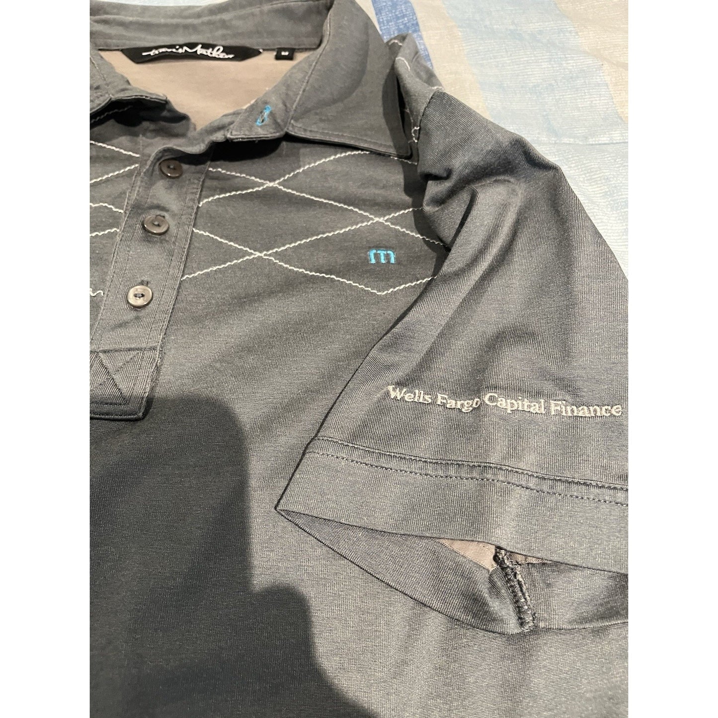 Travis Matthew Men's M embroidered collard pima cotton blend grey polo shirt