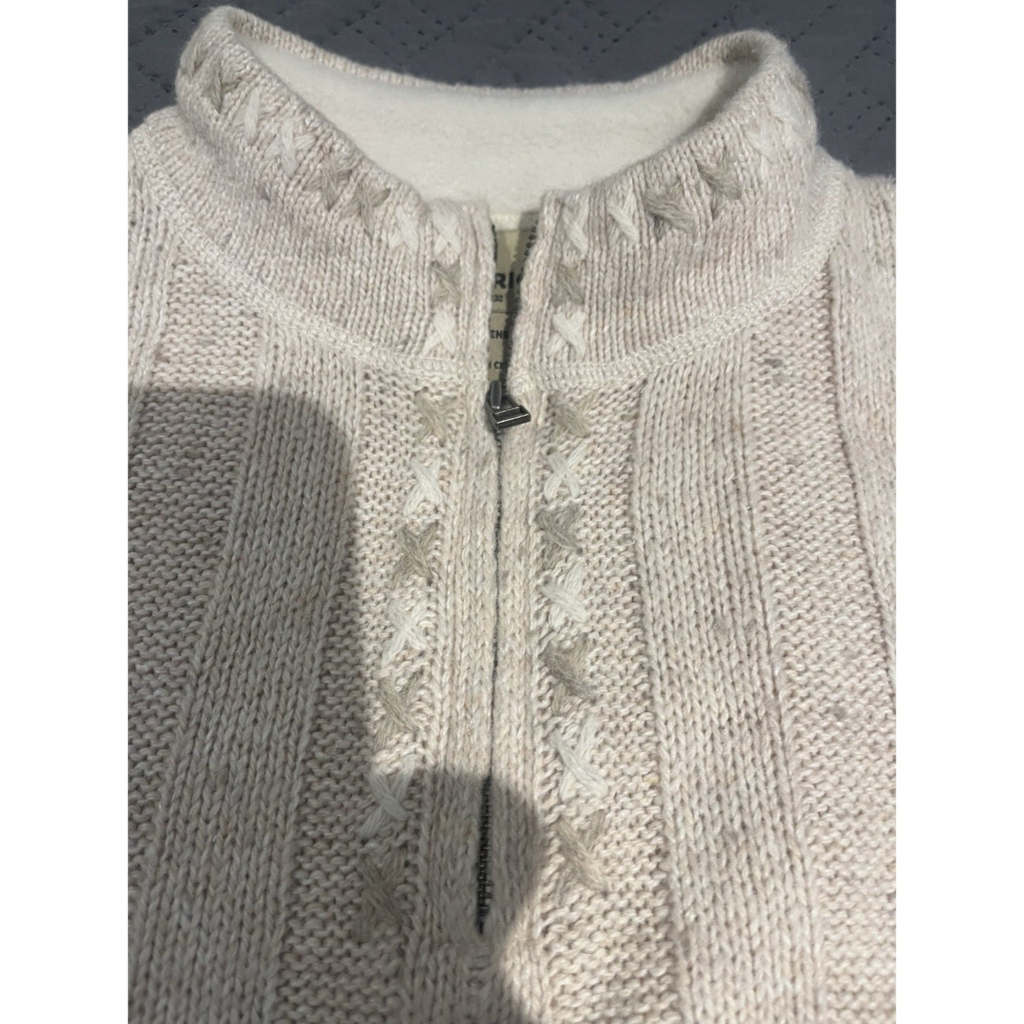 Woolrich Women's L Cream Heather 1/4 Zip Pullover Chunky wool blend Sweater