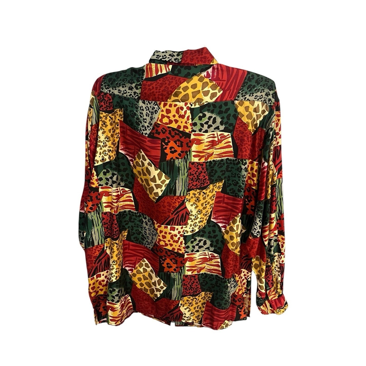 Vtg Anna & Frank women's L 100% silk multicolored button up shoulder pad shirt