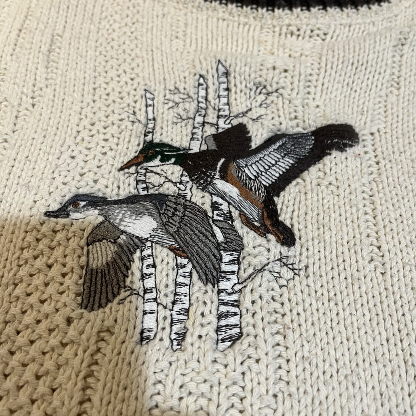 vtg St.John's Bay Men's M cream long sleeve embroidered ducks knit sweater