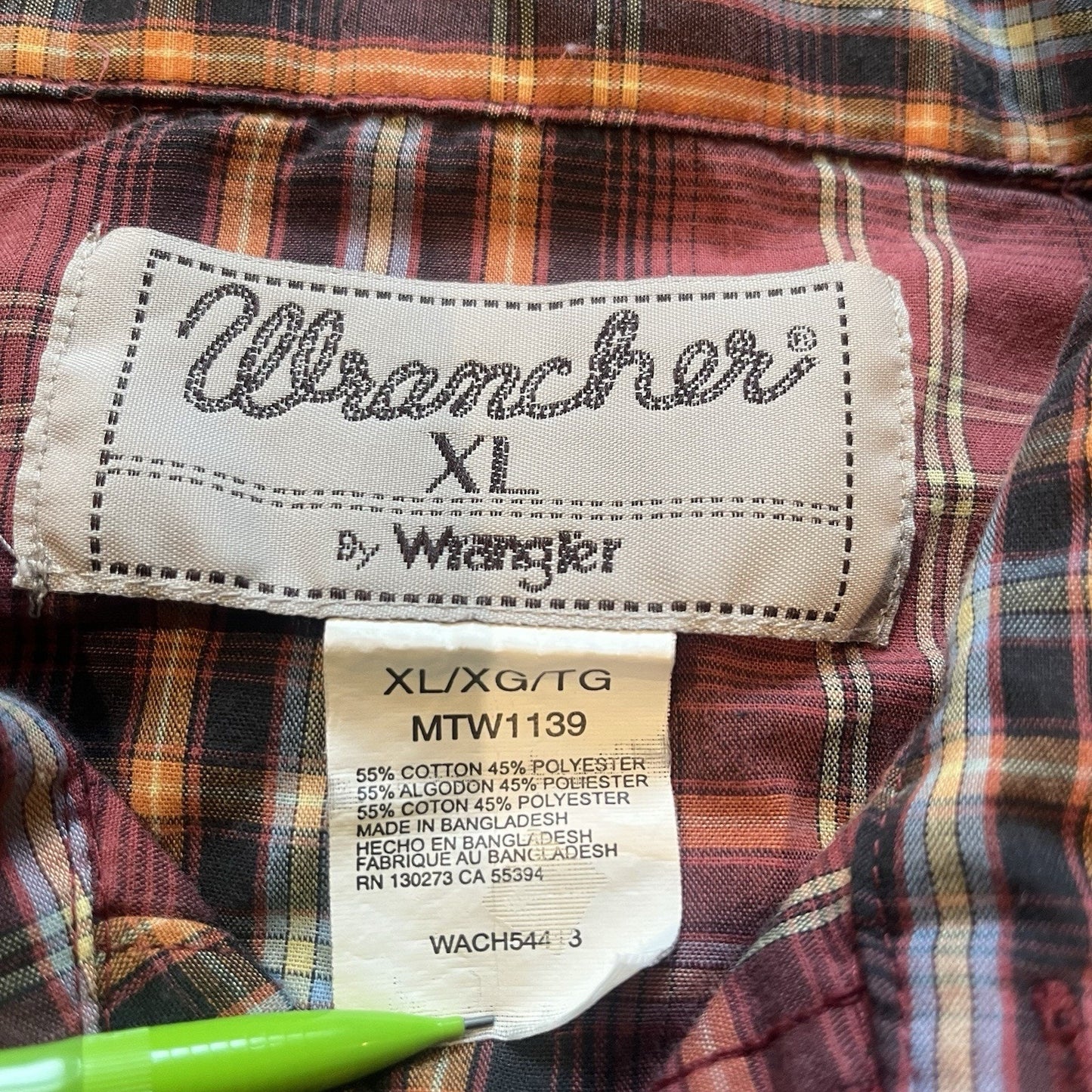 Wranger Wrancher Men's XL red plaid pearl snap button up shirt