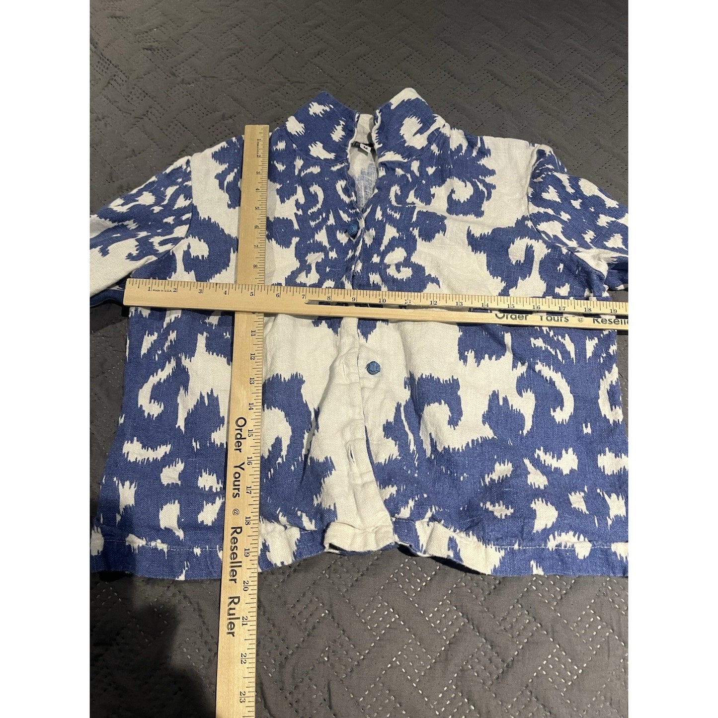 Connie Roberson Women's M ikat print linen button front jacket Made in USA