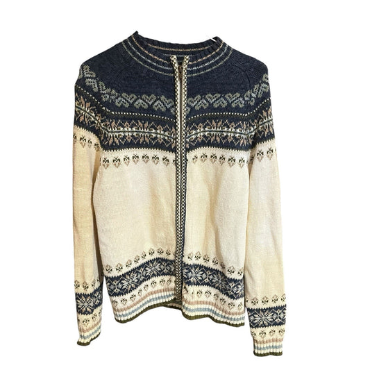 Vintage Tiara International women's M Navy Fair Isle Full Zip Cardigan sweater