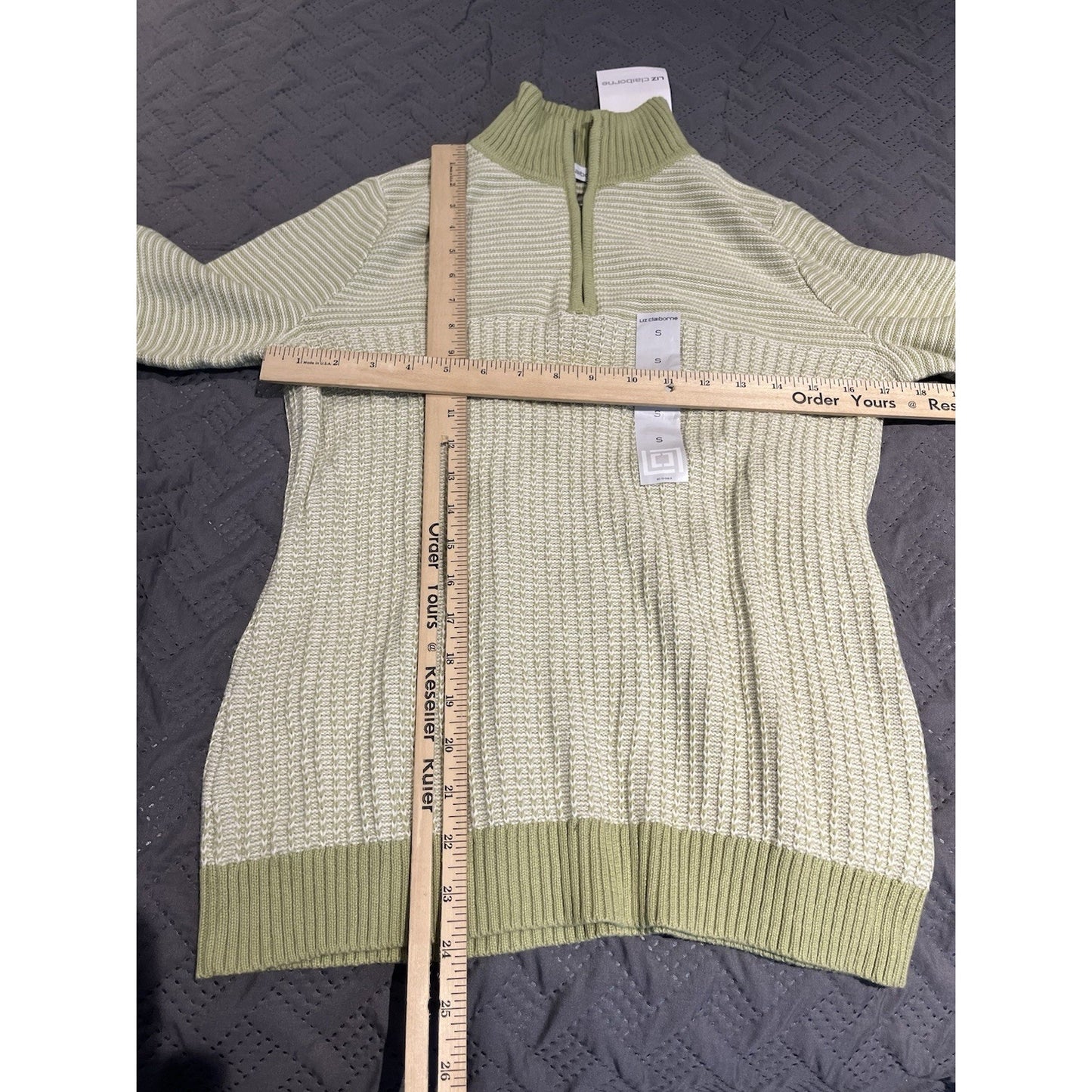 Liz Claiborne women's S Acacia Green 1/4 zip long sleeve sweater NWT
