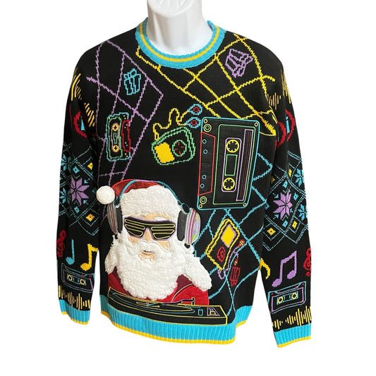 Blizzard Bay Men's L DJ Santa Clause Music Ugly Christmas Pullover Knit sweater