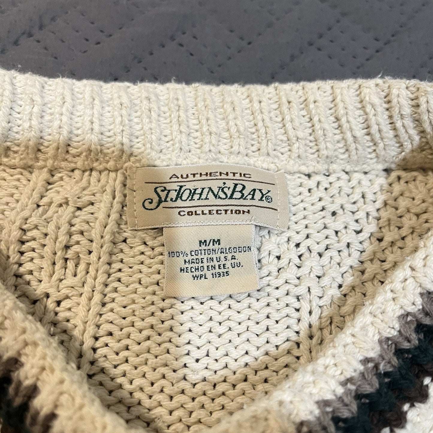vtg St.John's Bay Men's M cream long sleeve embroidered ducks knit sweater