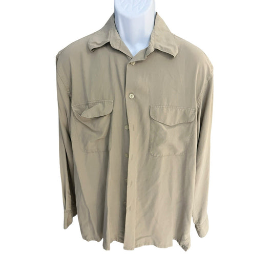Riscatto Seta Men's L 100% silk brown collard button up shirt