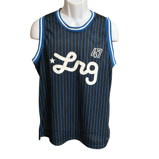 LRG Lifted research group Men's L black/blue striped logo basketball #47 jersey