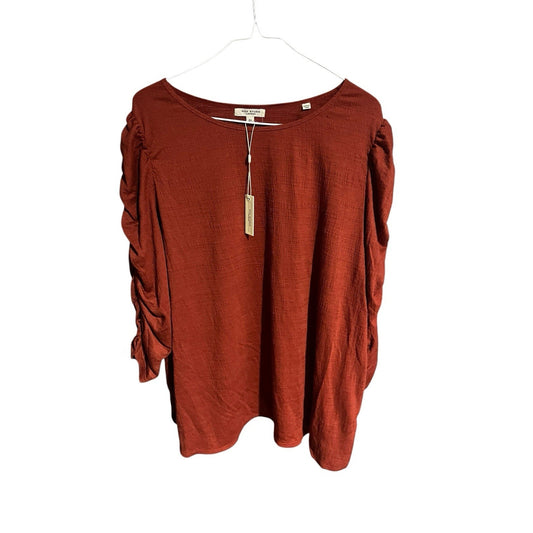Max Studio Women's 2X ruched sleeve terracotta scoop neck blouse NWT
