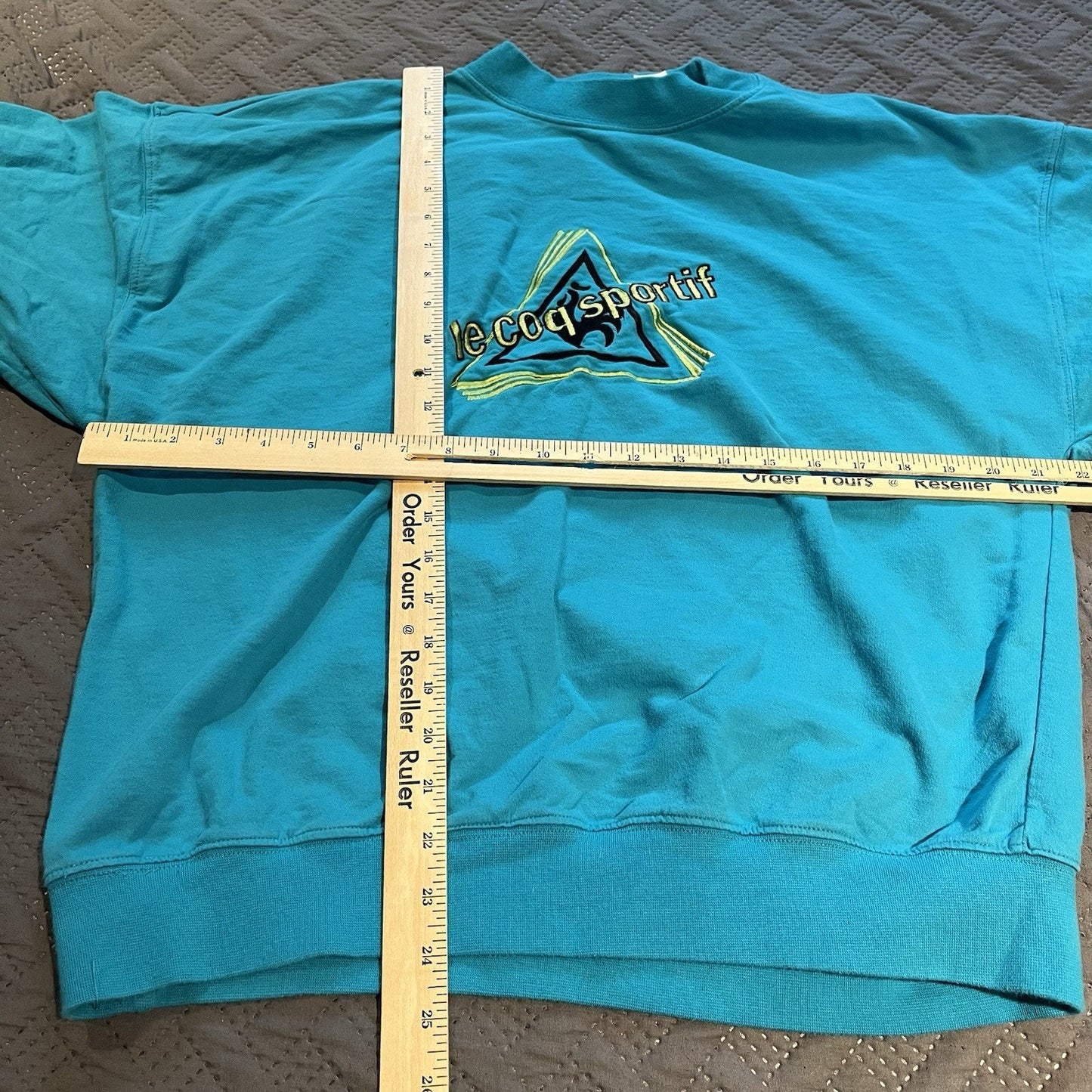 Vtg Le Coq Sportif Men's L embroidered teal blue mock neck sweatshirt