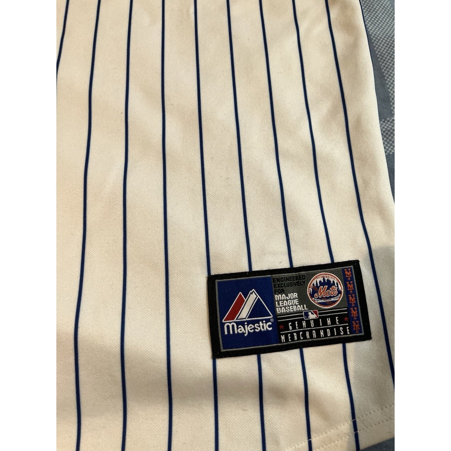 Majestic Men's XL MLB New York Mets white/blue pinstripe baseball jersey