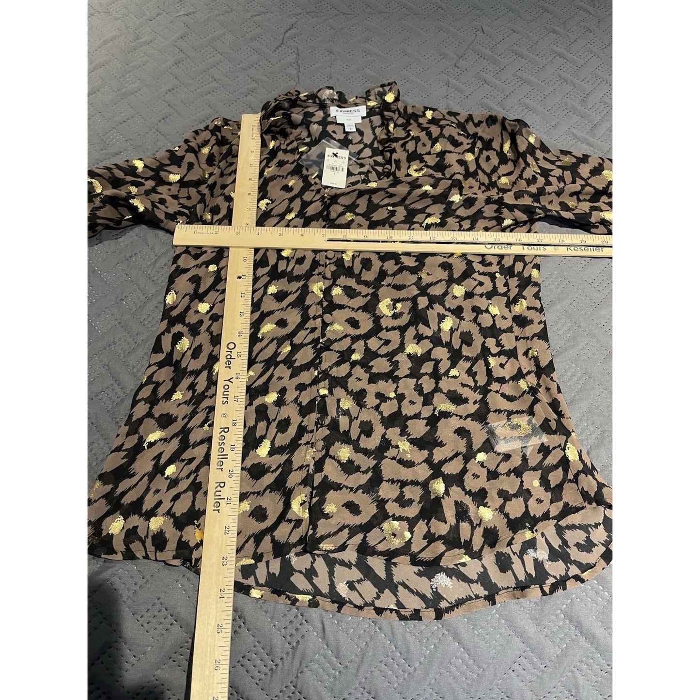 Express portofino Women's S slim sheer leapard print button up blouse NWT