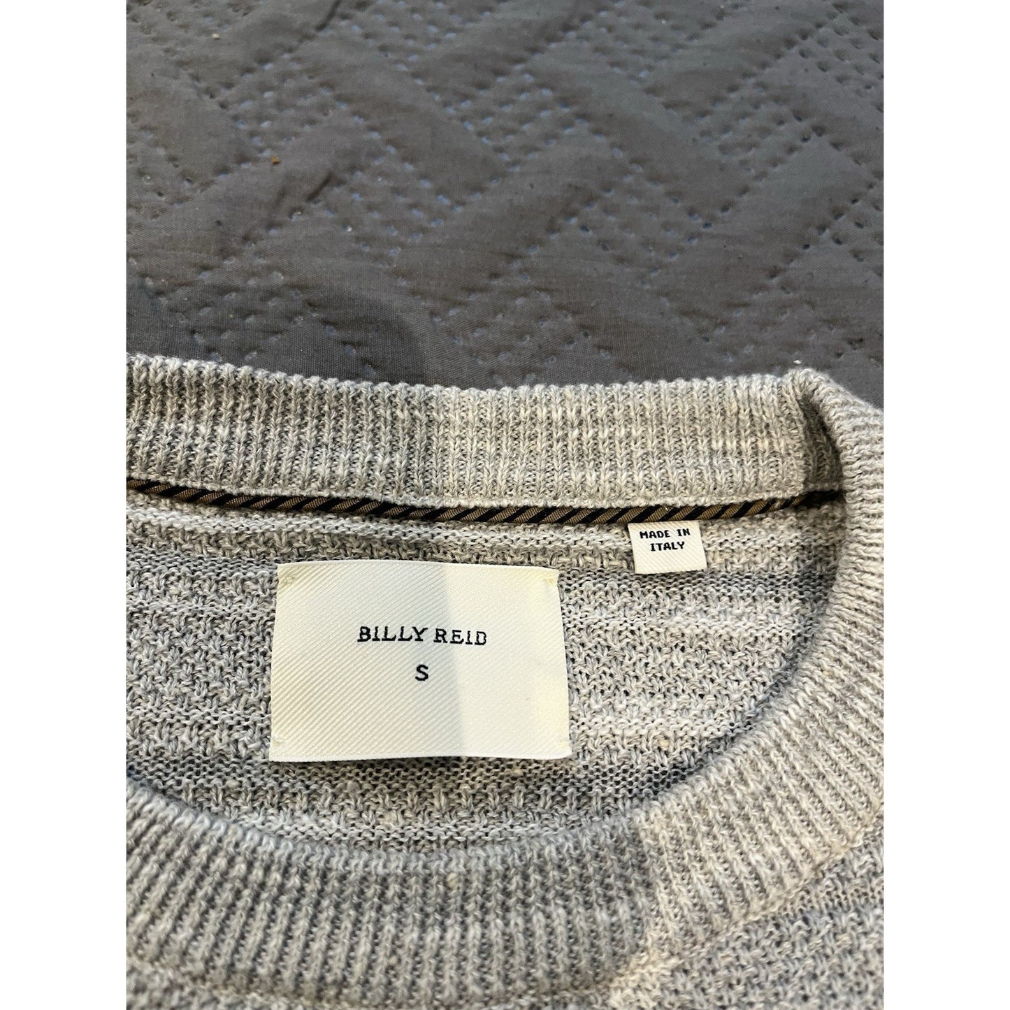Billy Reid Men's S Textured Stripe Cotton Linen Sweater Gray Crewneck Slim Fit