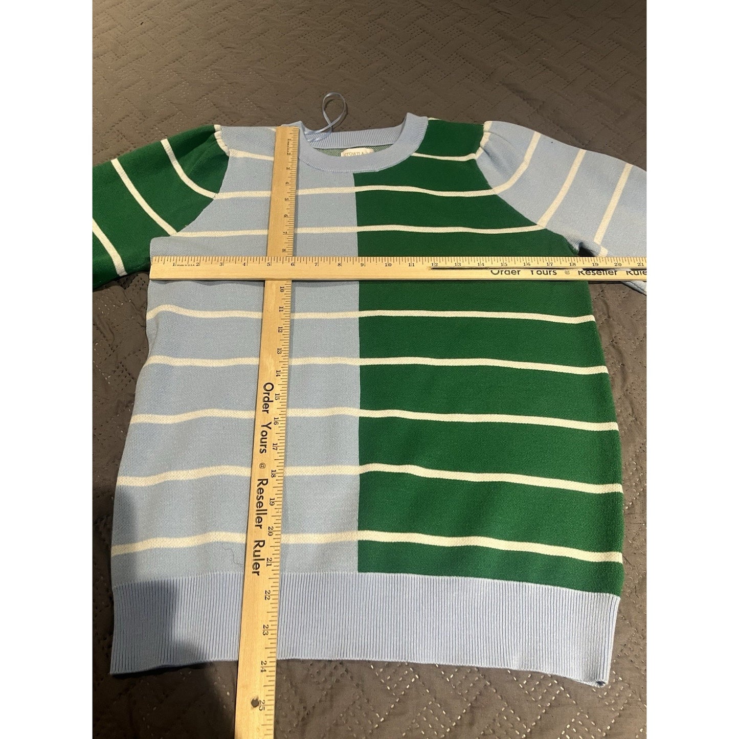 Crown & Ivy Women's S striped blue/green colorblock sweater NWT