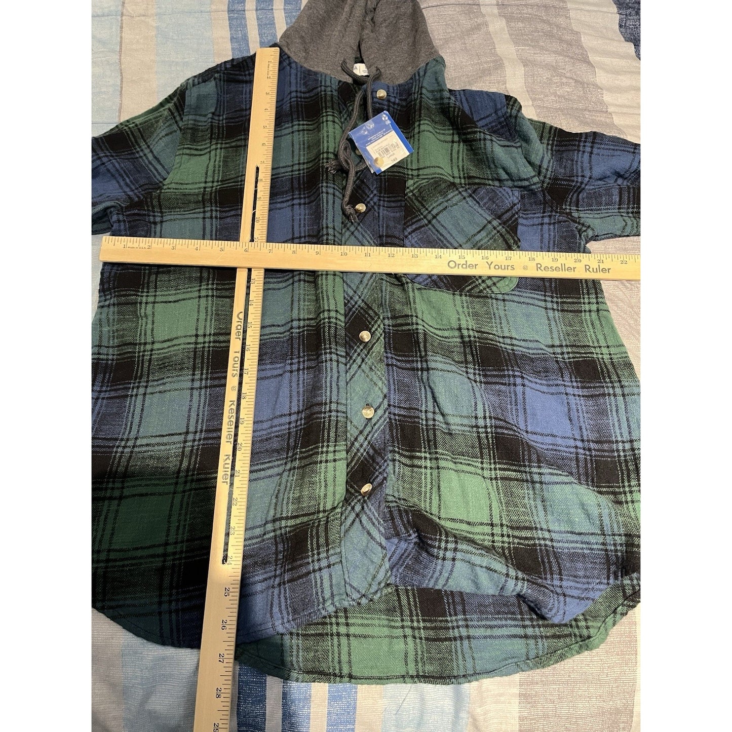 Arizona Jean Co Men's L green/blue plaid hooded button up flannel jacket NWT