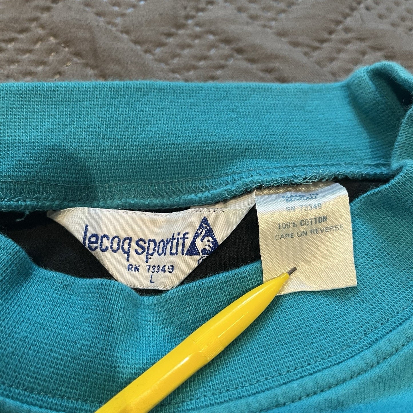 Vtg Le Coq Sportif Men's L embroidered teal blue mock neck sweatshirt