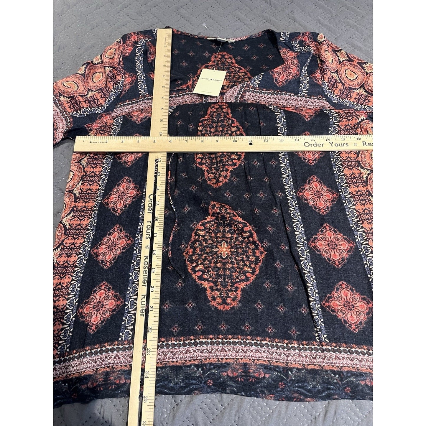 Lucky Brand Women's S Top Blouse Boho Peasant Long Sleeve Paisley Gauzy tunic