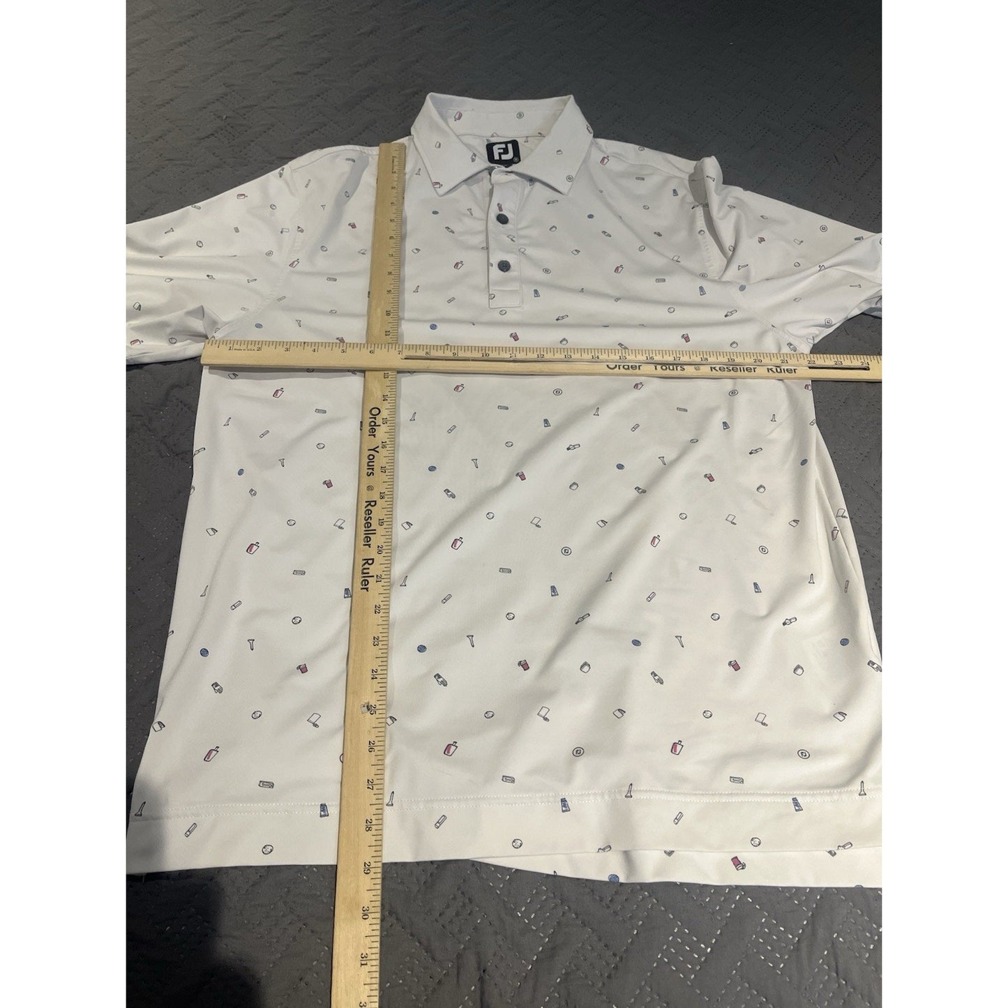 Footjoy FJ Men's M Polo Shirt Golf bag Doodle All Over Print Lisle Performance