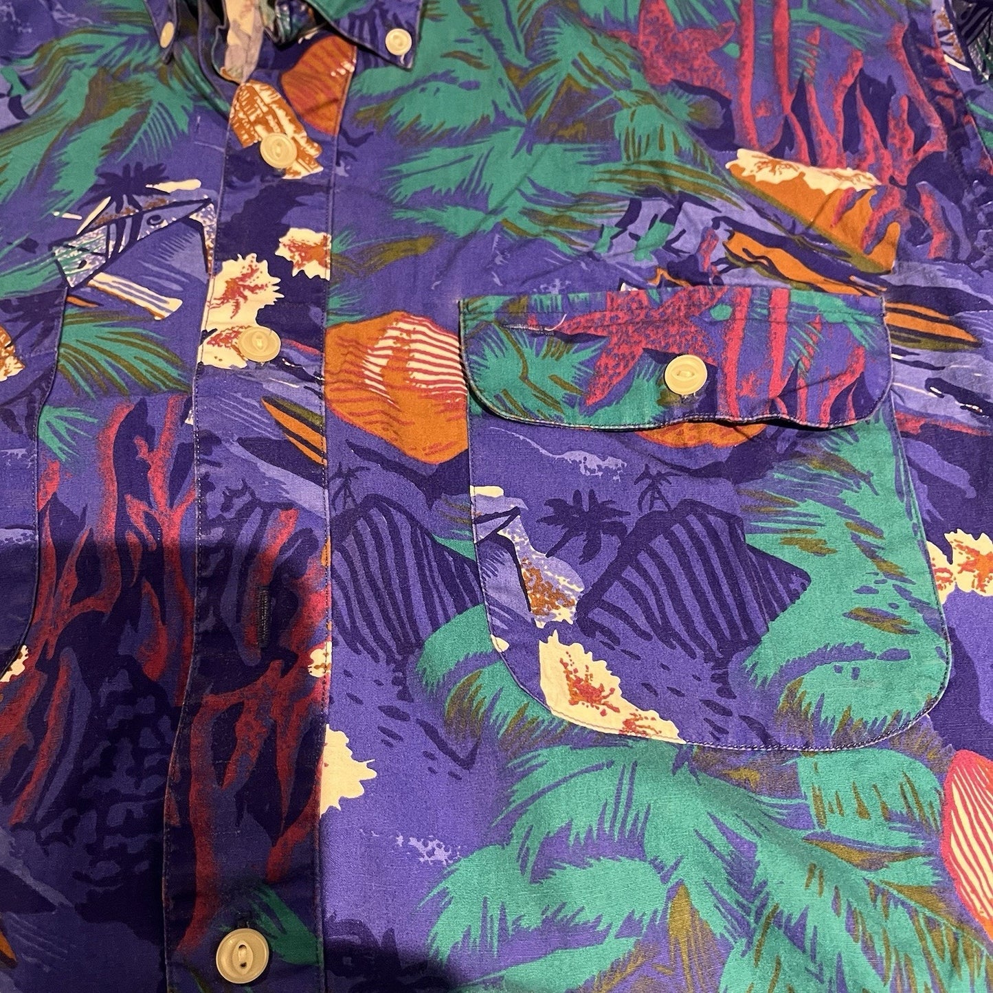 Vtg Chaps Ralph Lauren Men's L hawaiian button-down all over print shirt