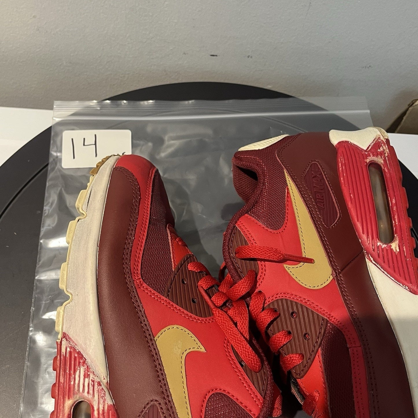 Nike Air Max 90 Essential Game Red-Elemental Gold Sz 10.5 Rare! [537384-607]