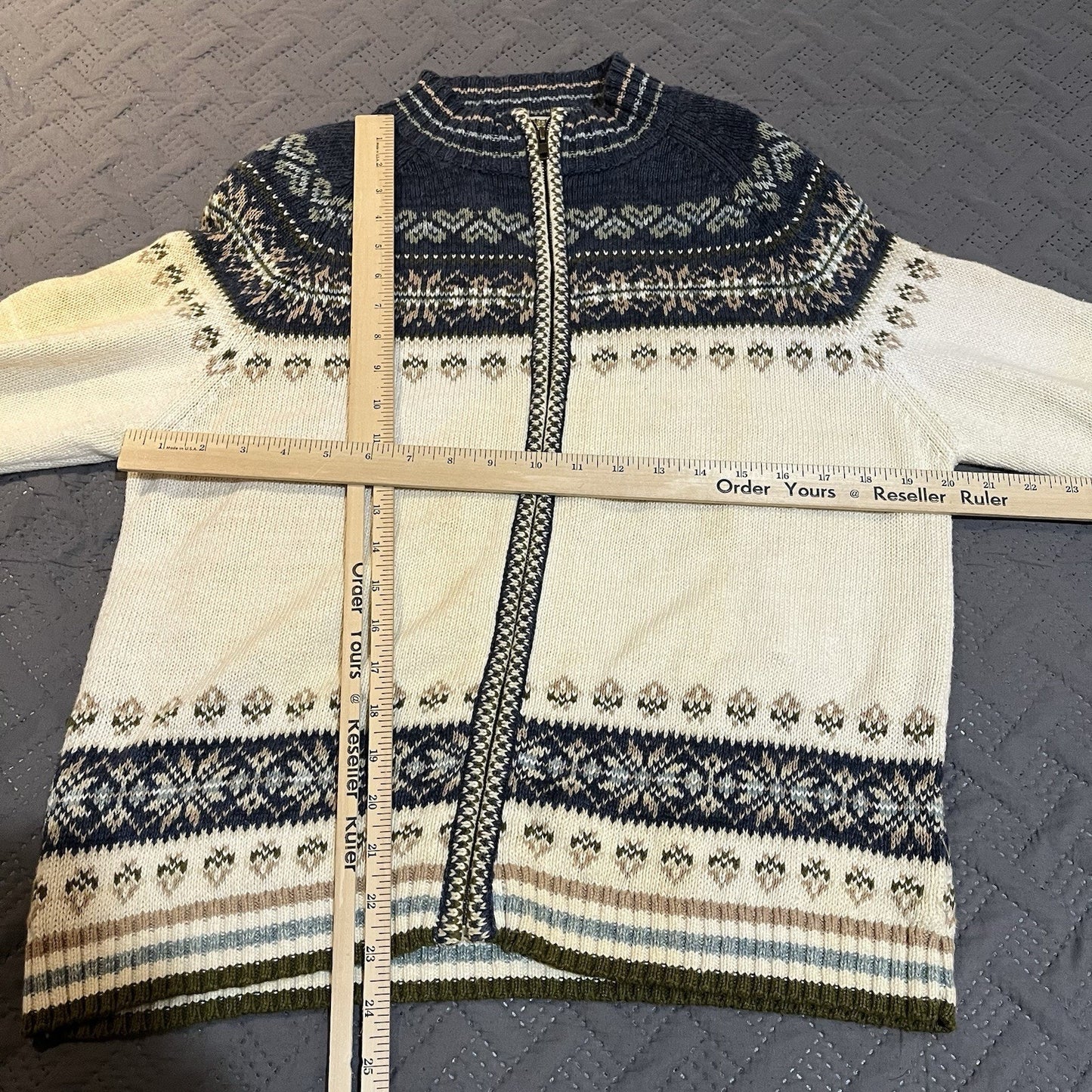 Vintage Tiara International women's M Navy Fair Isle Full Zip Cardigan sweater