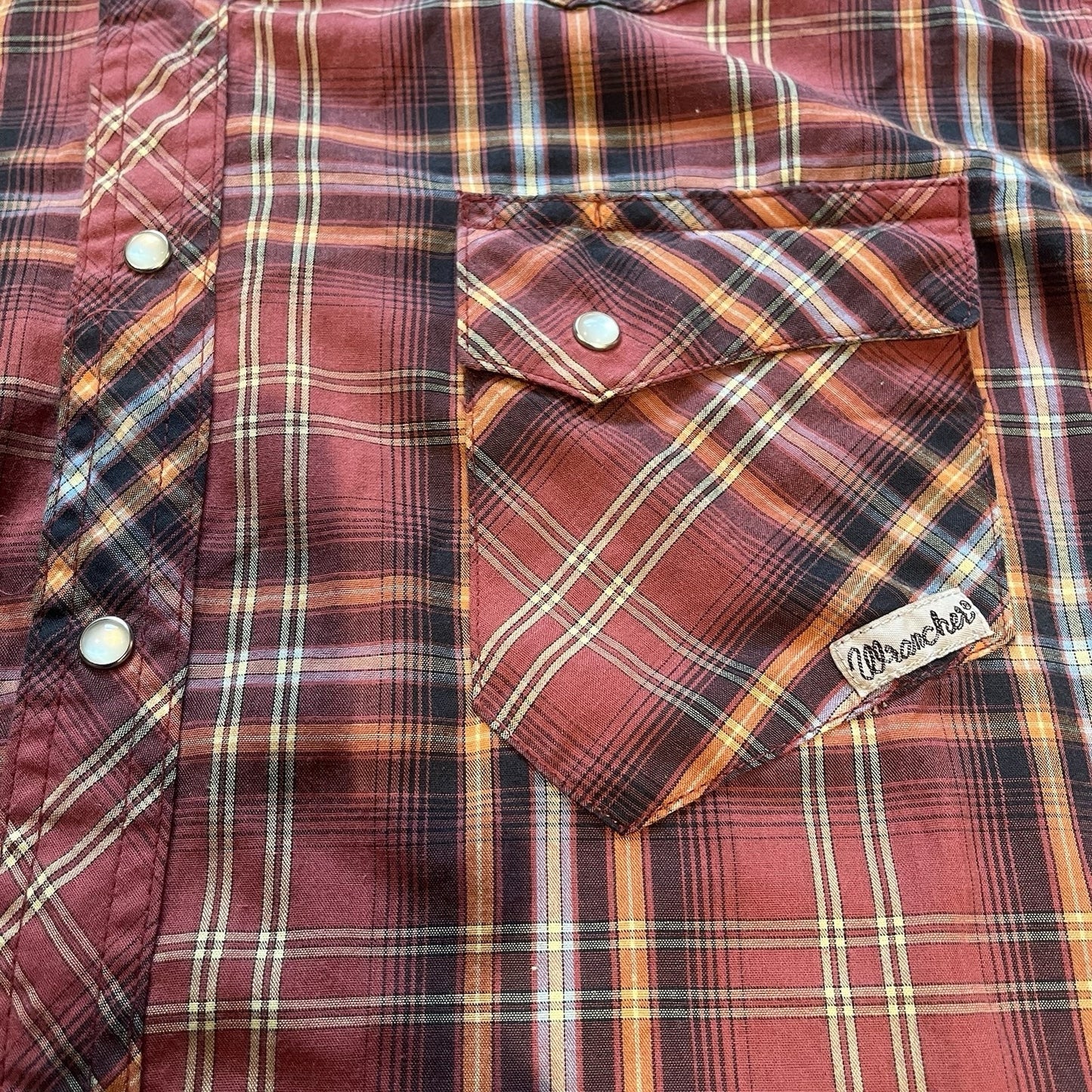 Wranger Wrancher Men's XL red plaid pearl snap button up shirt