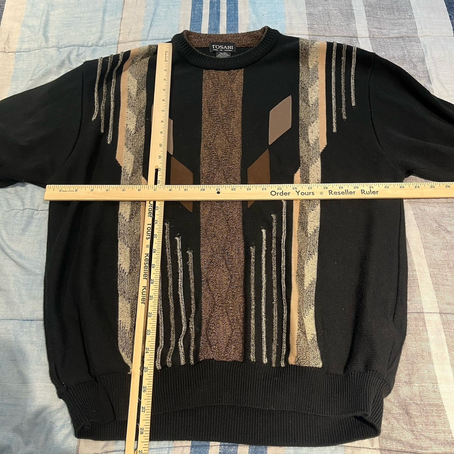 VTG Tosani Men's XL black/brown long sleeve crewneck knit sweater made in Canada