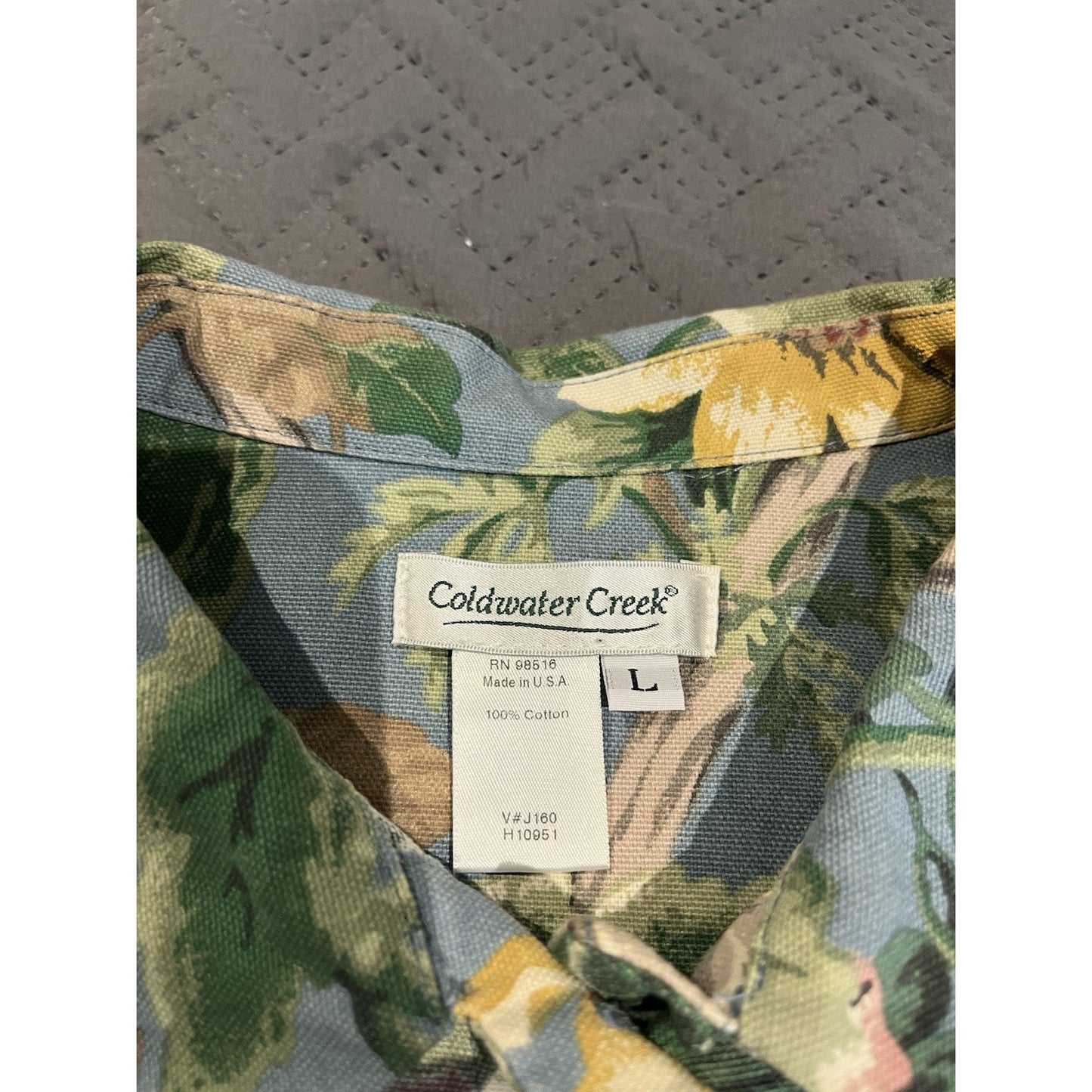 Coldwater Creel Women's L floral print collard denim button-up jacket USA made