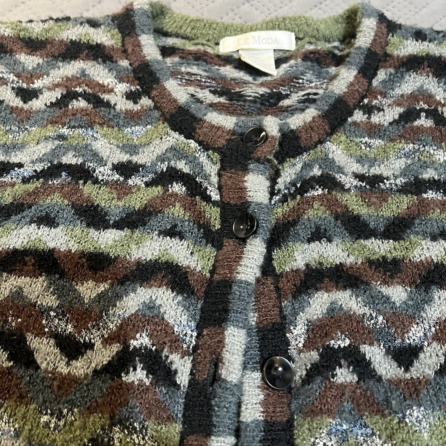 Le Moda Women's XL wool blend button up geometric button-up cardigan sweater