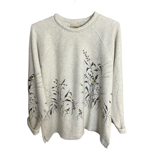 VTG Artisians women's 2XL birds flower print fleece beige sweater