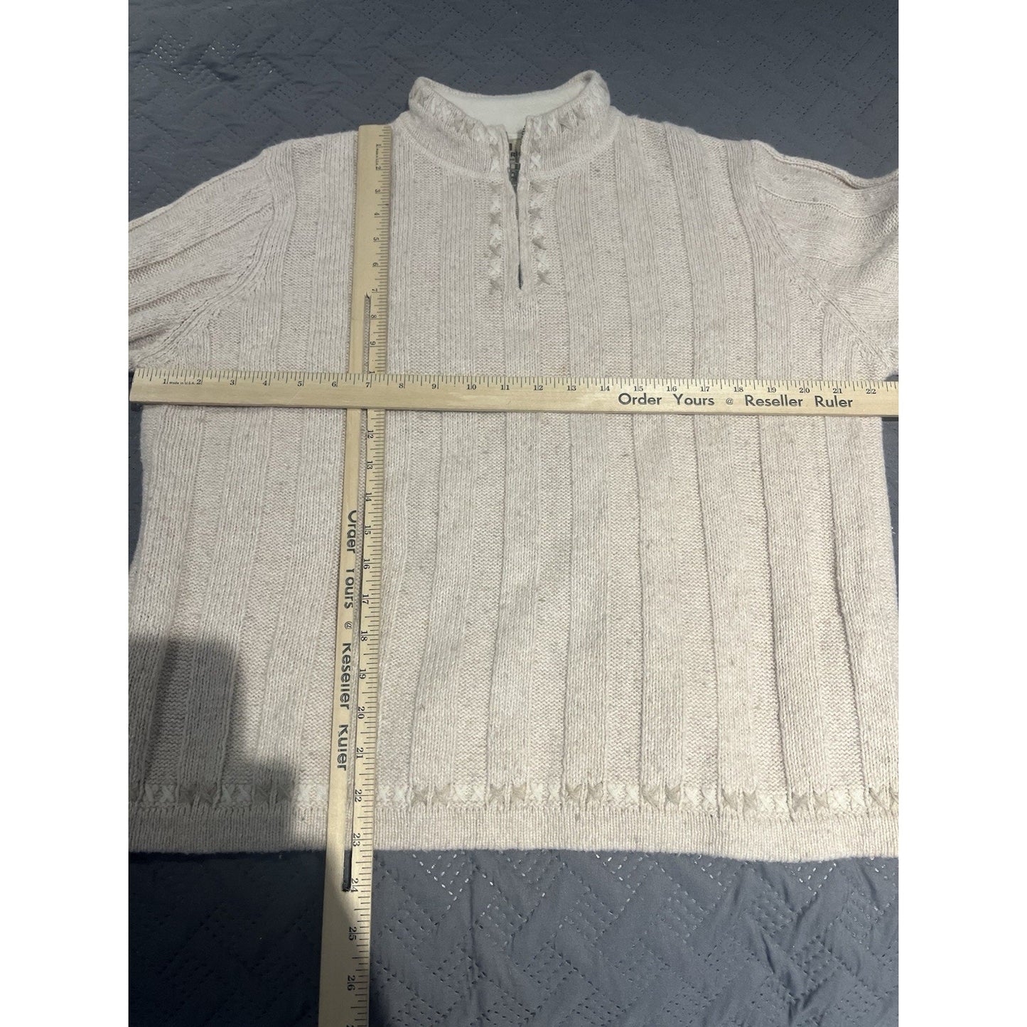 Woolrich Women's L Cream Heather 1/4 Zip Pullover Chunky wool blend Sweater