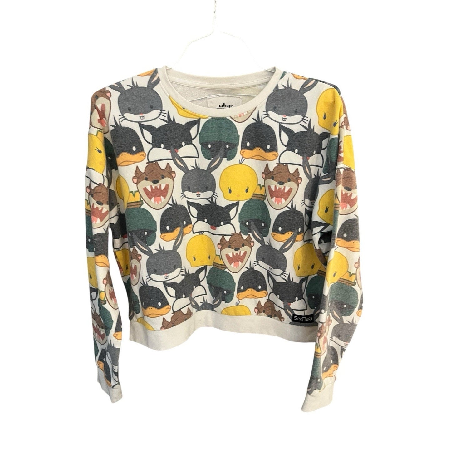 Vtg Six Flags Looney Tunes women's L all over cartoon character print sweatshirt