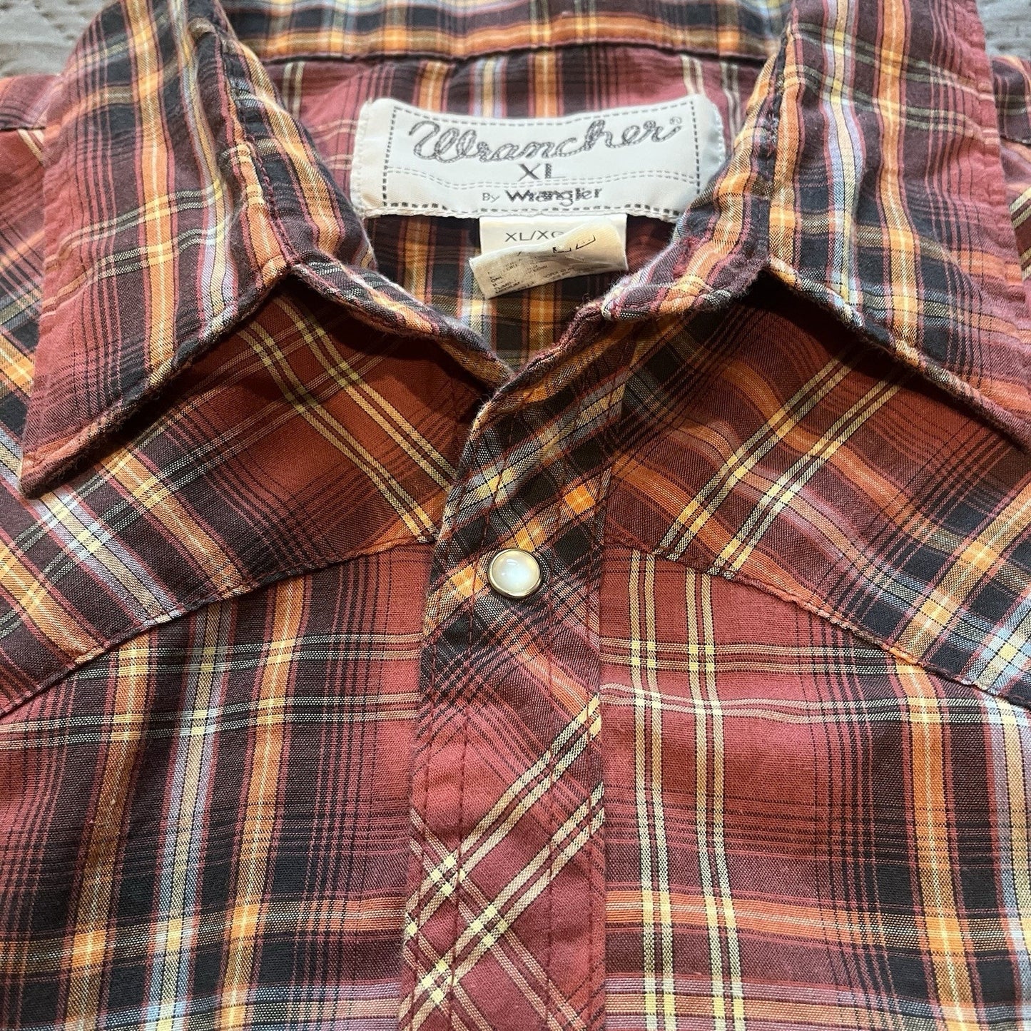 Wranger Wrancher Men's XL red plaid pearl snap button up shirt
