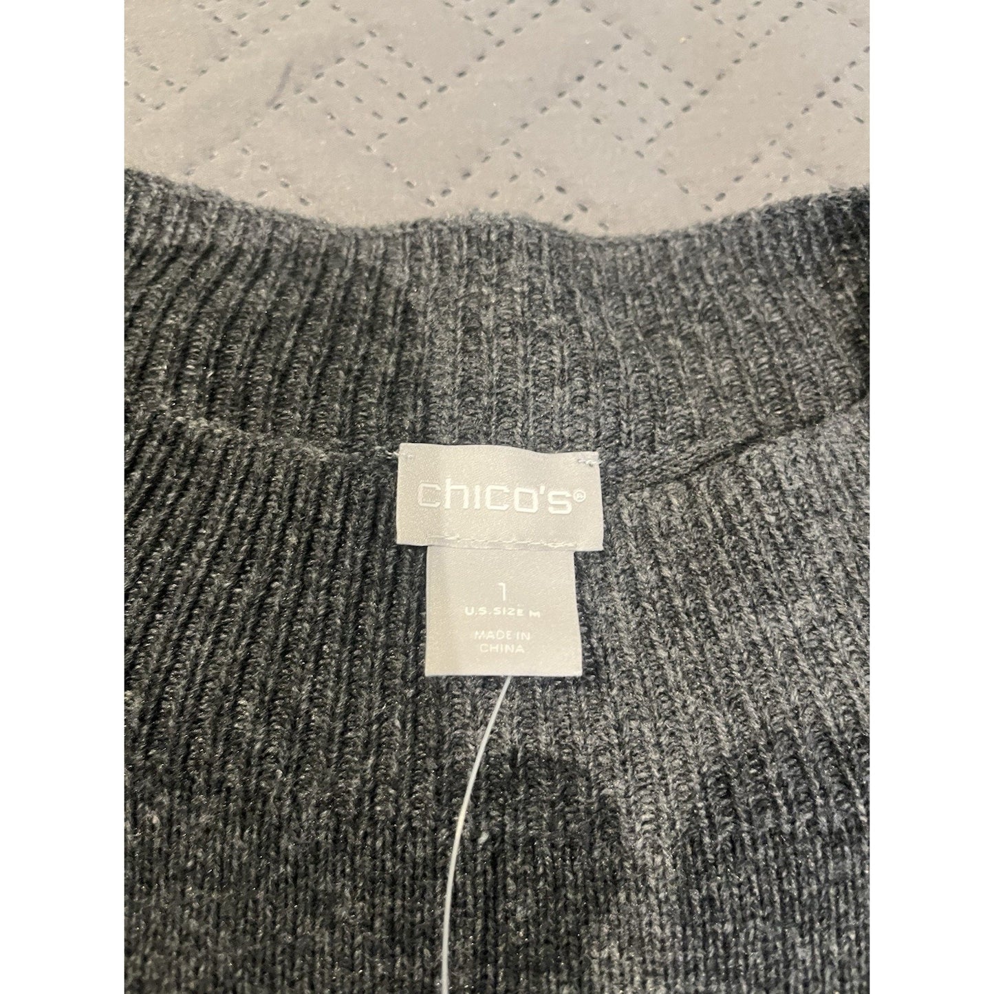 Chicos Women's 1 M Charcoal Gray Cheetah Embellished Mock Neck Sweater