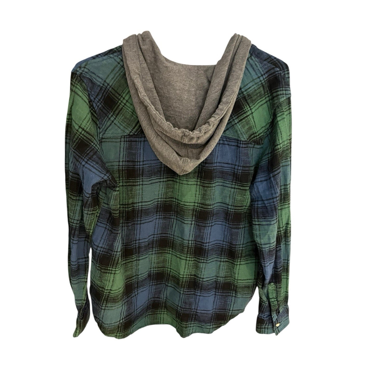 Arizona Jean Co Men's L green/blue plaid hooded button up flannel jacket NWT