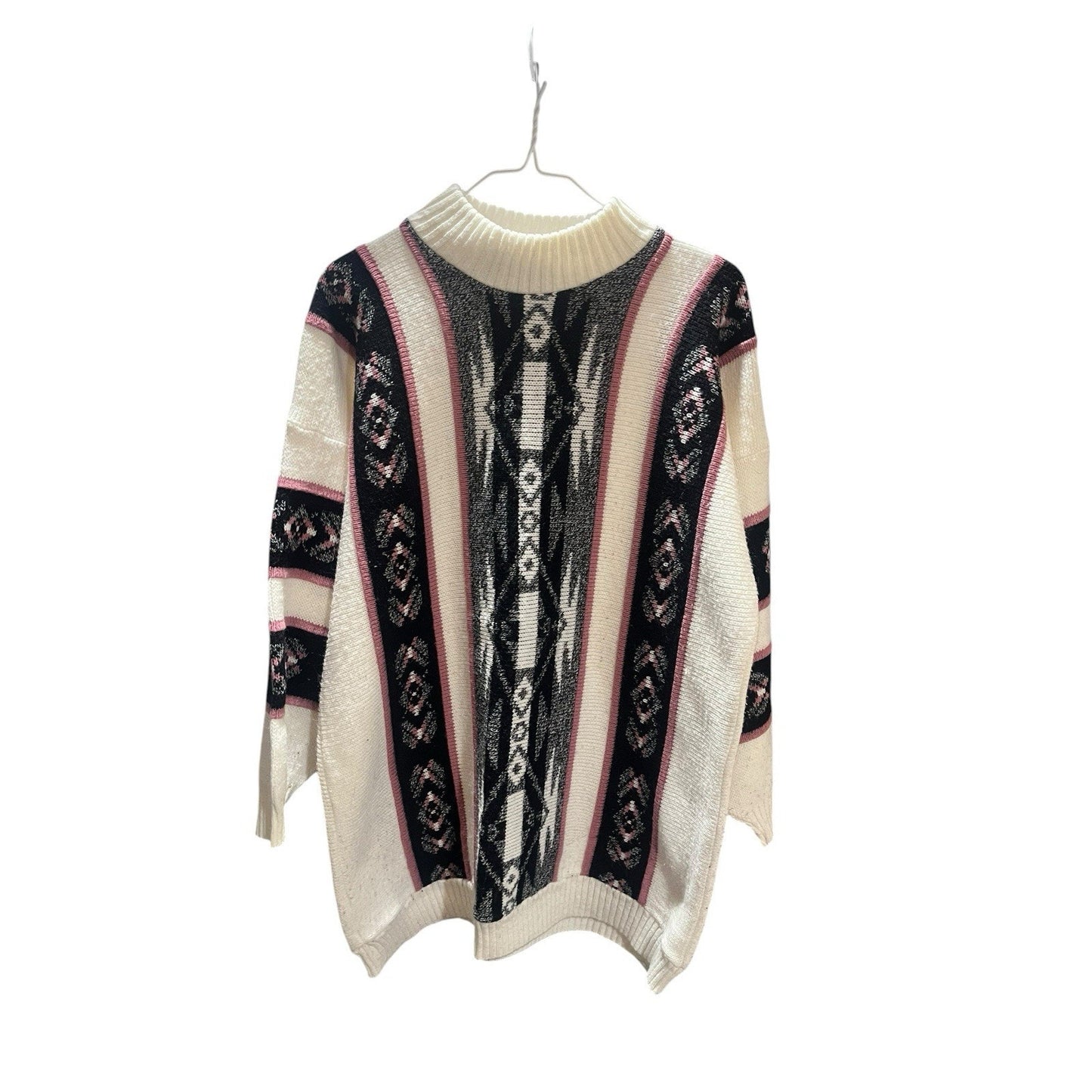 Vtg Private EyesWomen's XL oversized tribal print turtle neck sweater USA made