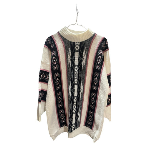 Vtg Private EyesWomen's XL oversized tribal print turtle neck sweater USA made