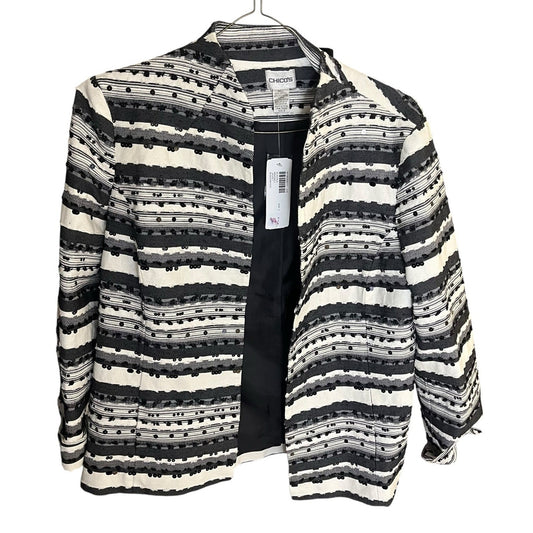 Chico's women's sz 2 Sequin striped black & white blazer jacket NWT