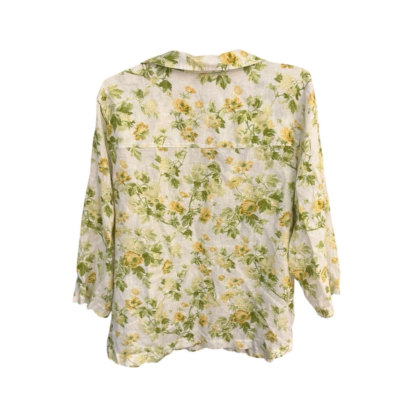 Laura Ashley Shirt 100% Linen Cream Green Yellow Floral Ties Side Hem Women’s 3X