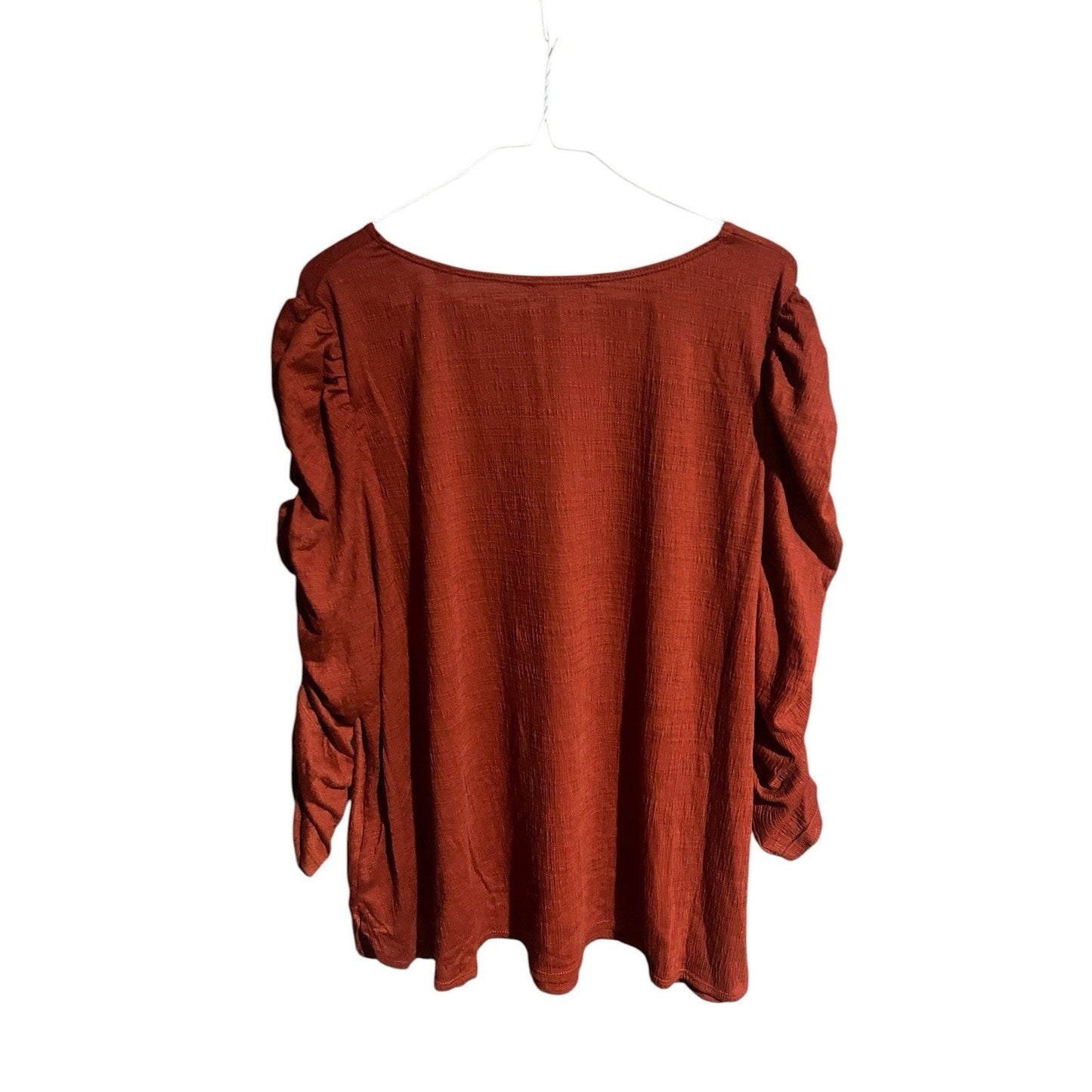 Max Studio Women's 2X ruched sleeve terracotta scoop neck blouse NWT