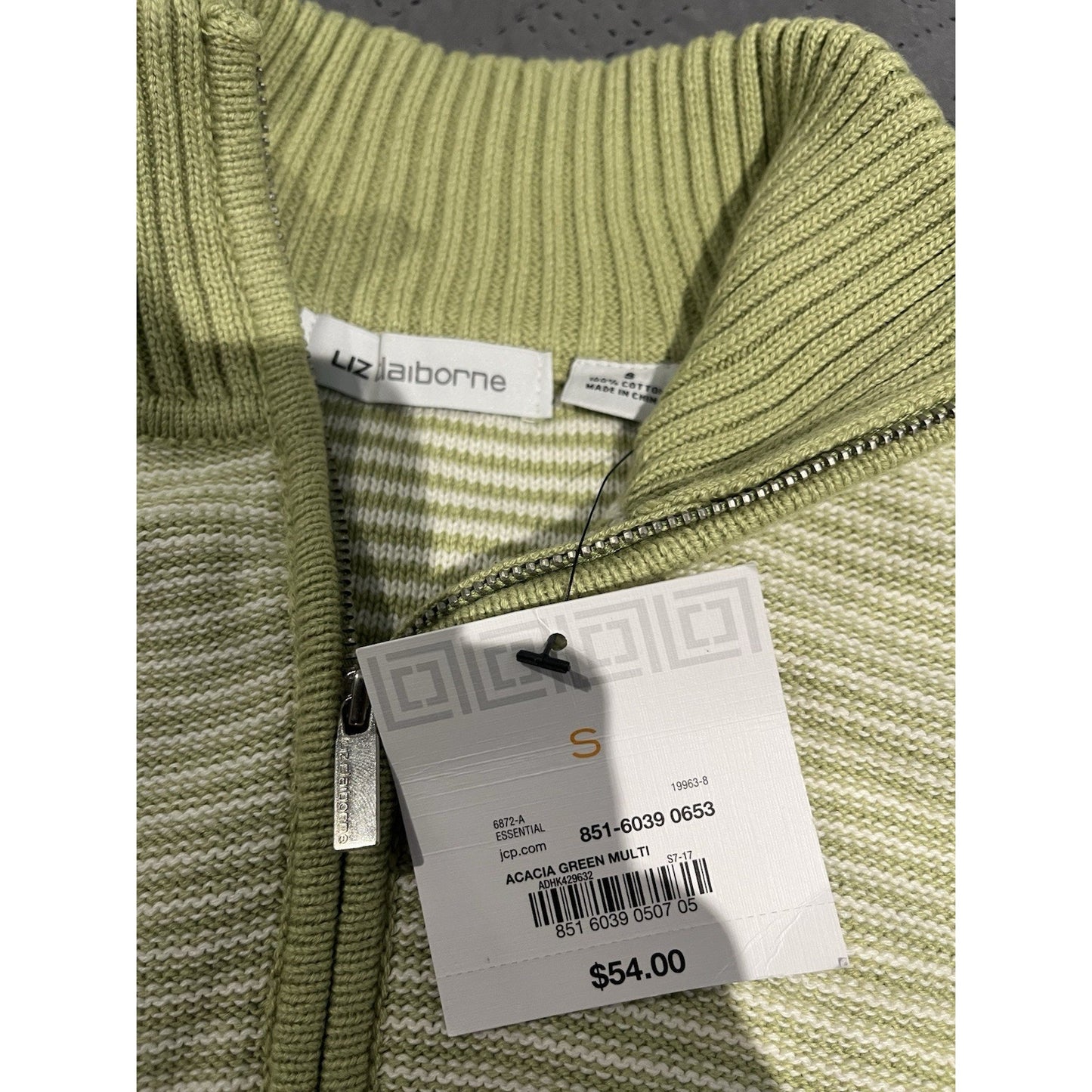 Liz Claiborne women's S Acacia Green 1/4 zip long sleeve sweater NWT