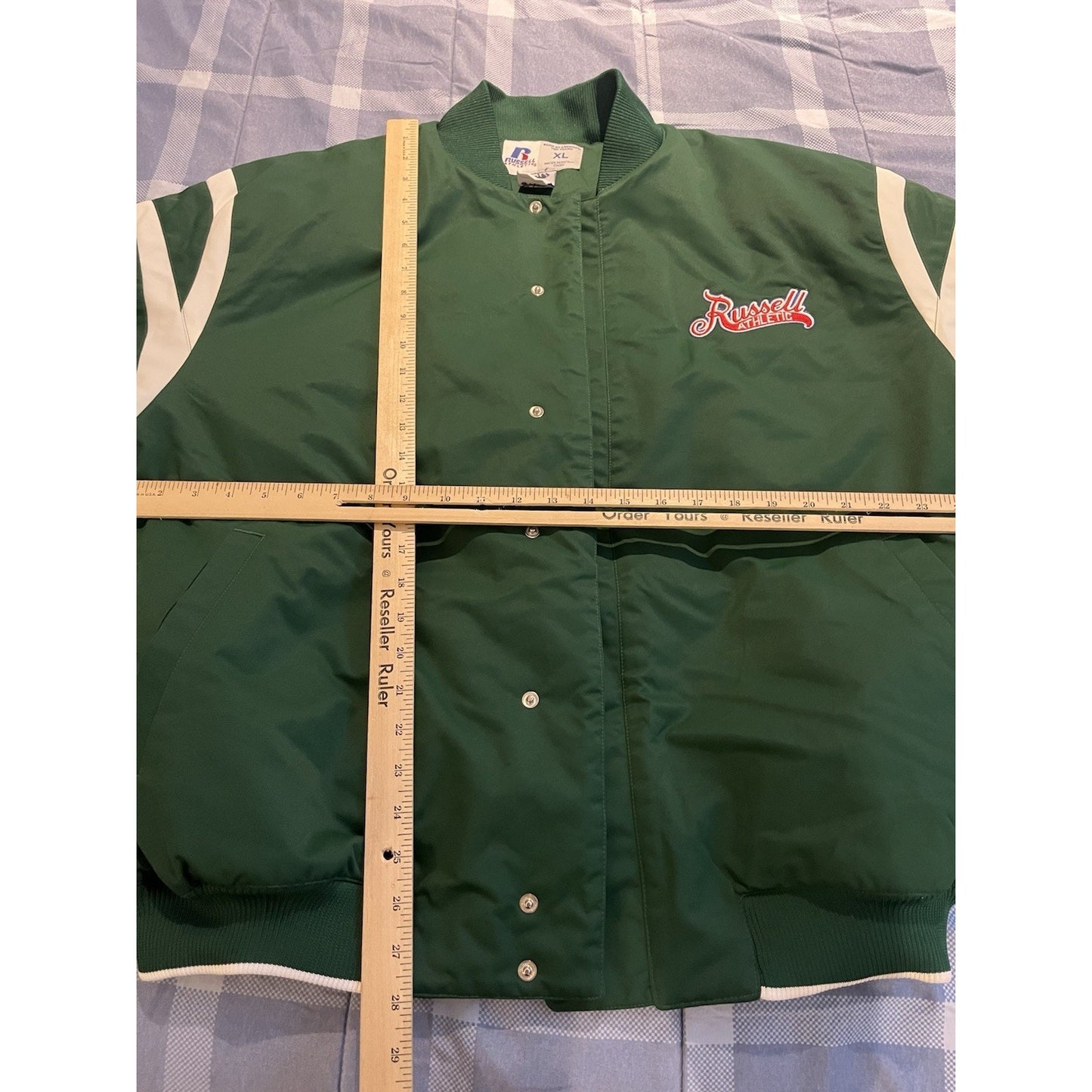 Vtg Russell Athletic Men's XL Baseball varsity Jacket Green 2 stripe white