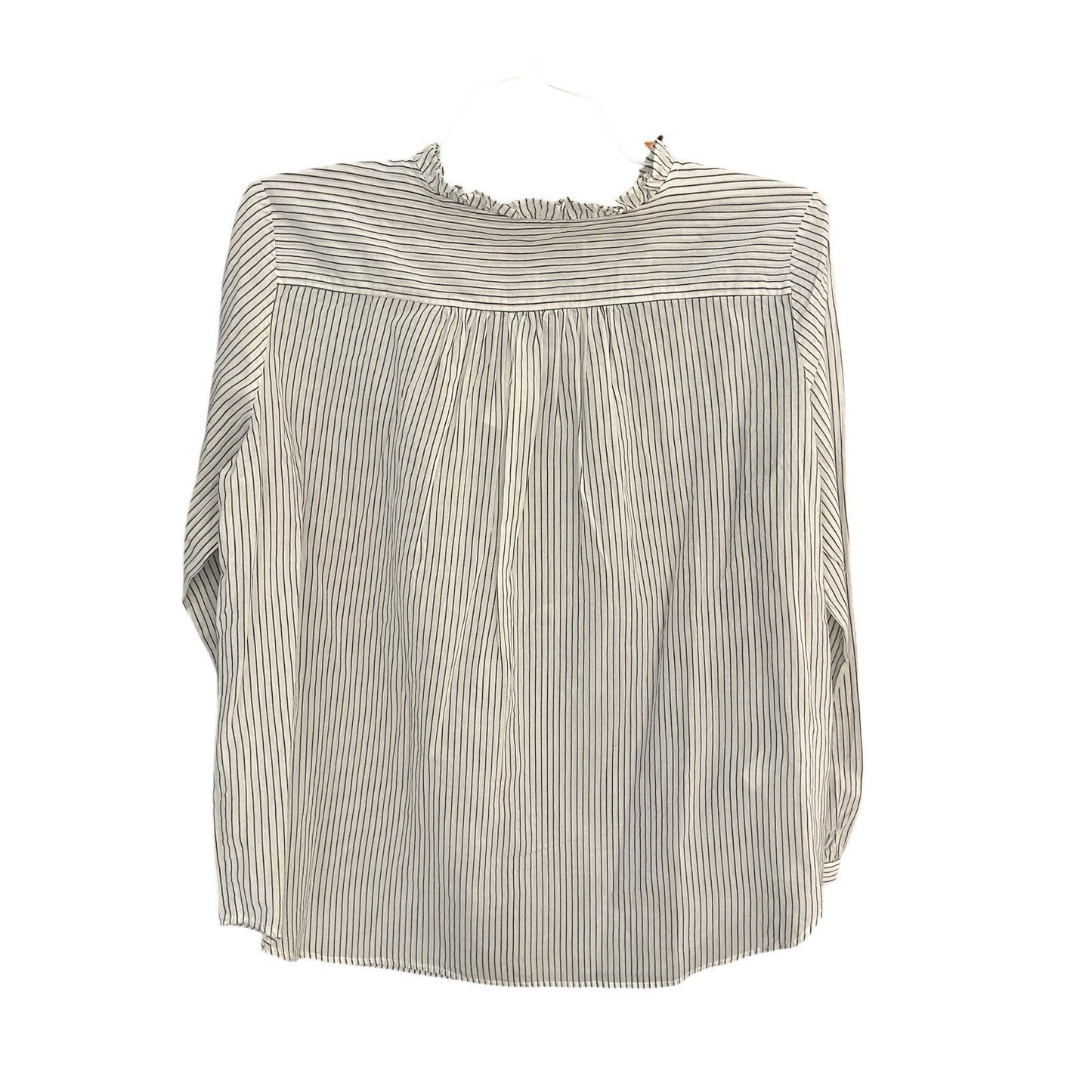 Loft Women's M pinstripe ruffle-neck shirt NWT