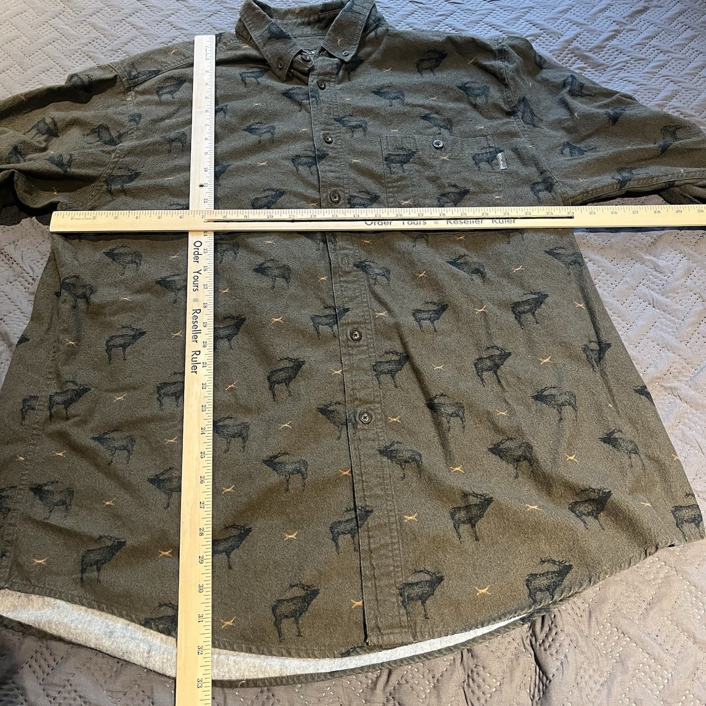 Vtg Woolrich Men's 2XL all over elk print brushed cotton button down shirt