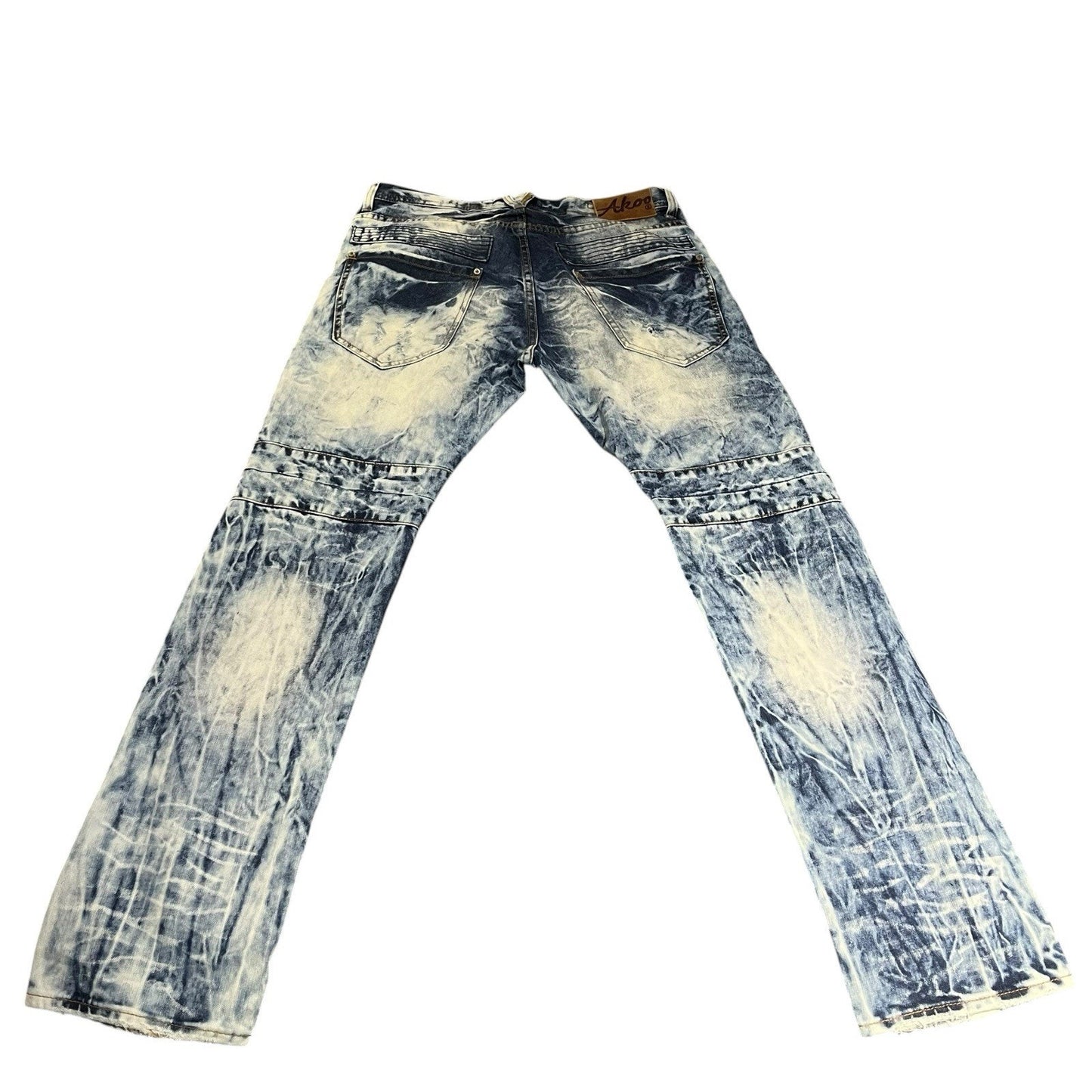 Akoo Men's 34 light blue acid wash distressed denim jeans