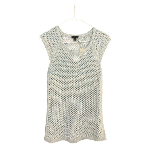Talbots Women's S Light Blue Open Knit Crochet Coastal Sweater Cap Sleeve NWT